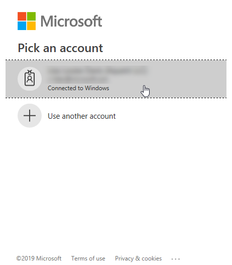Screenshot showing the "Pick an account" dialog